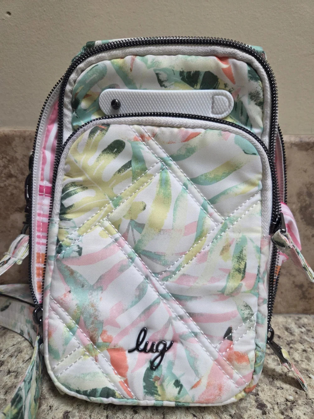 LUG Quilted Tropical Leaf Crossbody in White, Green, Pink SKEETER MINI